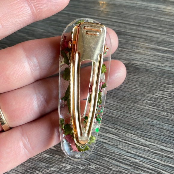 XMAS Handmade Festive Pressed Flower Holiday 2 set Alligator Hair Clips Triangle - Picture 5 of 10